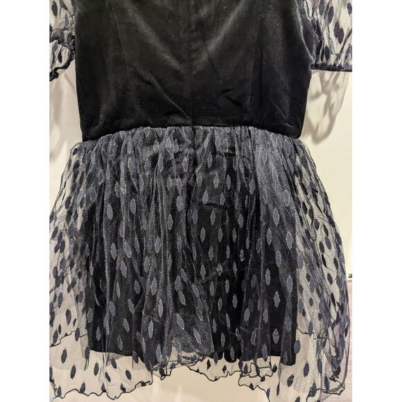 Disturbia Embroidered Tulle Puff Mini Dress Sz 6 Black Velvet Lace Romantic Goth - Picture 9 of 11